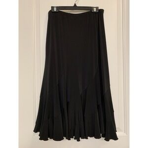 Joseph Ribkoff Tiered Ruffle Midi Skirt 8 Made In Canada Flowy Slinky Whimsigoth